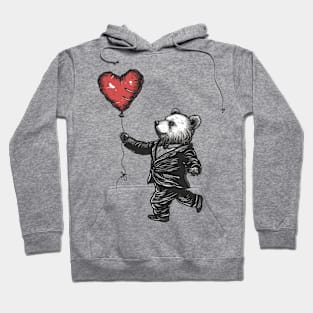 Charming Valentine Victorian: Cute Bear in Dapper Suit Holding Heart-Shaped Balloon Hoodie